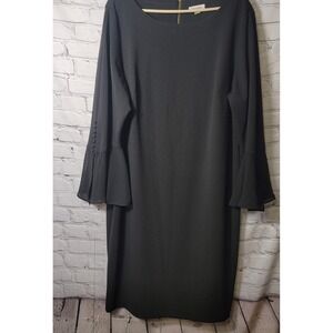 Calvin Klein Black Bell Sleeve Sheath Dress Plus Size 22W Gold Back Zip Party
